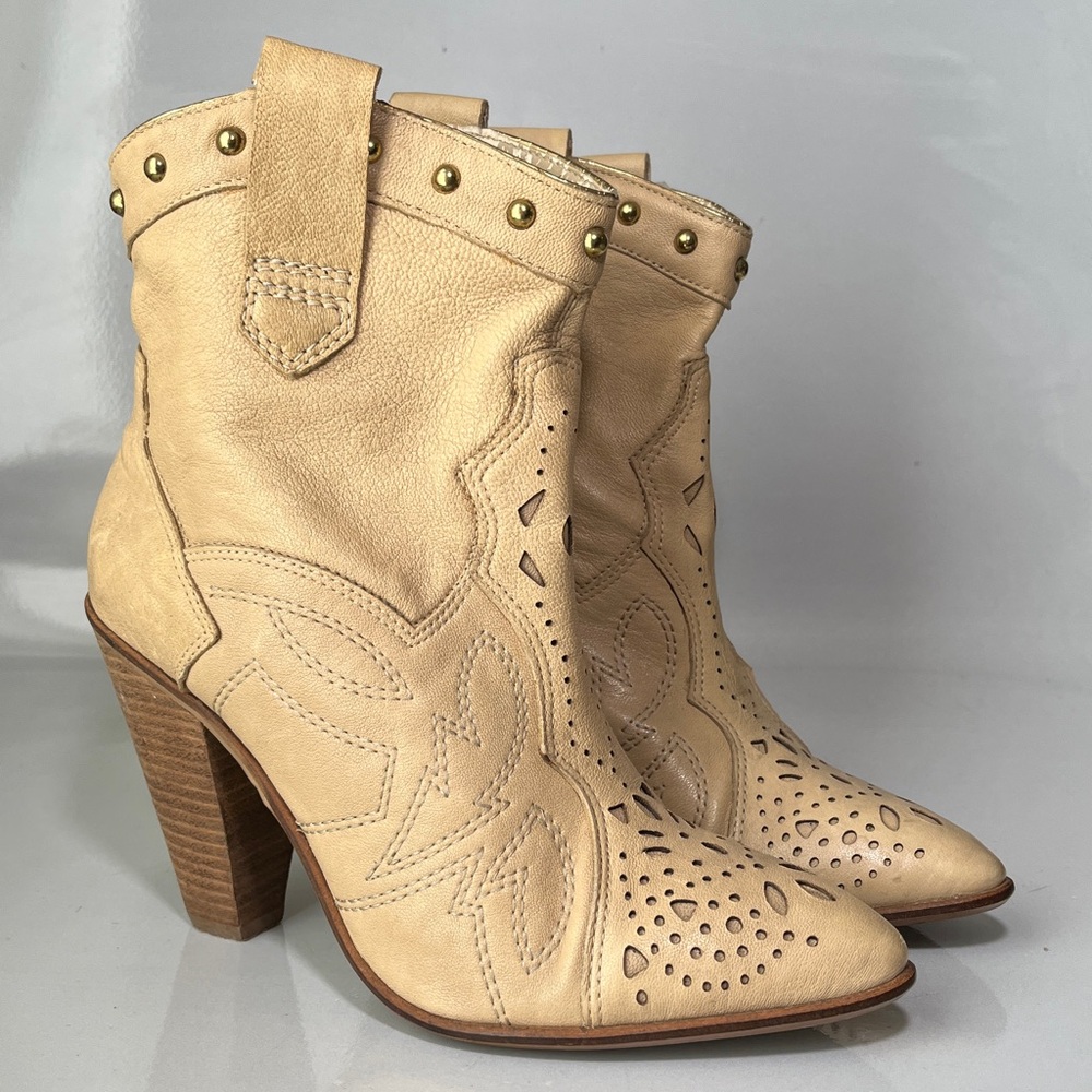 Cowboy Boots,  Leather Yellow Ankle Booties  Size 7.5